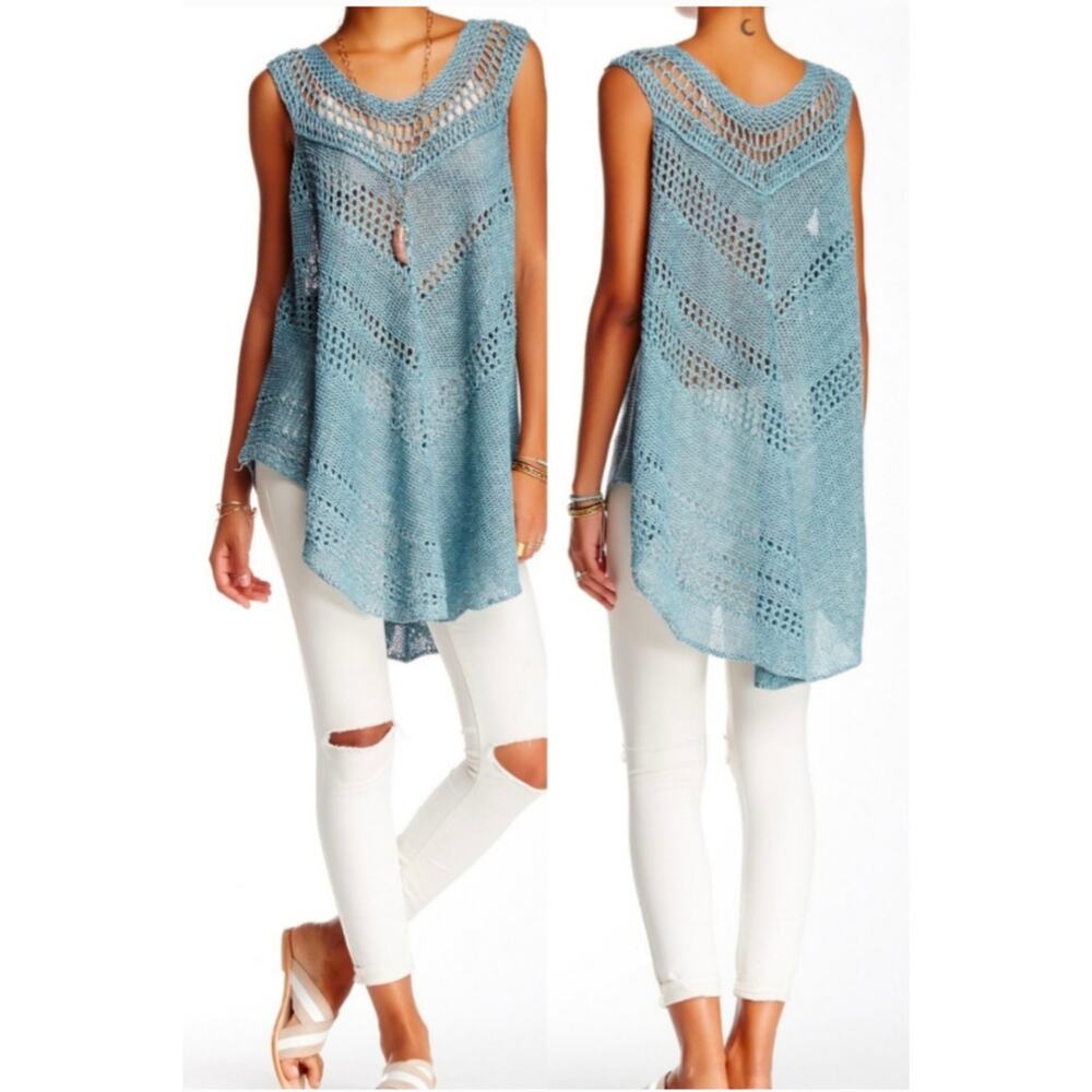 Free People Light Blue Crochet Tunic Tank